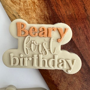 Beary First Birthday Fondant Cookie Stamp & Cutter Set: Acrylic Debosser
