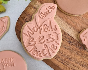Sello acrílico para fondant con texto "Gracias Profesor", para decorar galletas, cupcakes y pasteles.