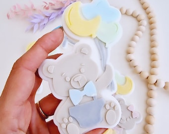 Boy Bear with Balloons Fondant Cookie Stamp & Cutter Set: PLA 3D Printed Embosser