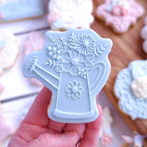 Floral watering can embosser fondant stamp, acrylic Debosser for cookies, cupcakes