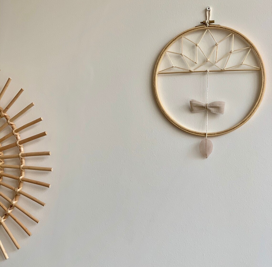 Large Wall Hanging Hoop Wooden Art Wooden Crafts Linen Etsy