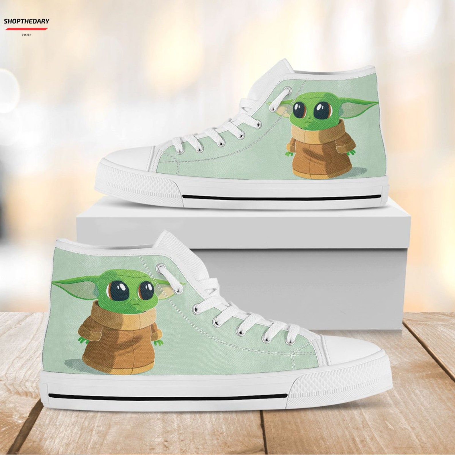 Baby Yoda Hi Tops Custom Movie Shoes Custom Cartoon Etsy