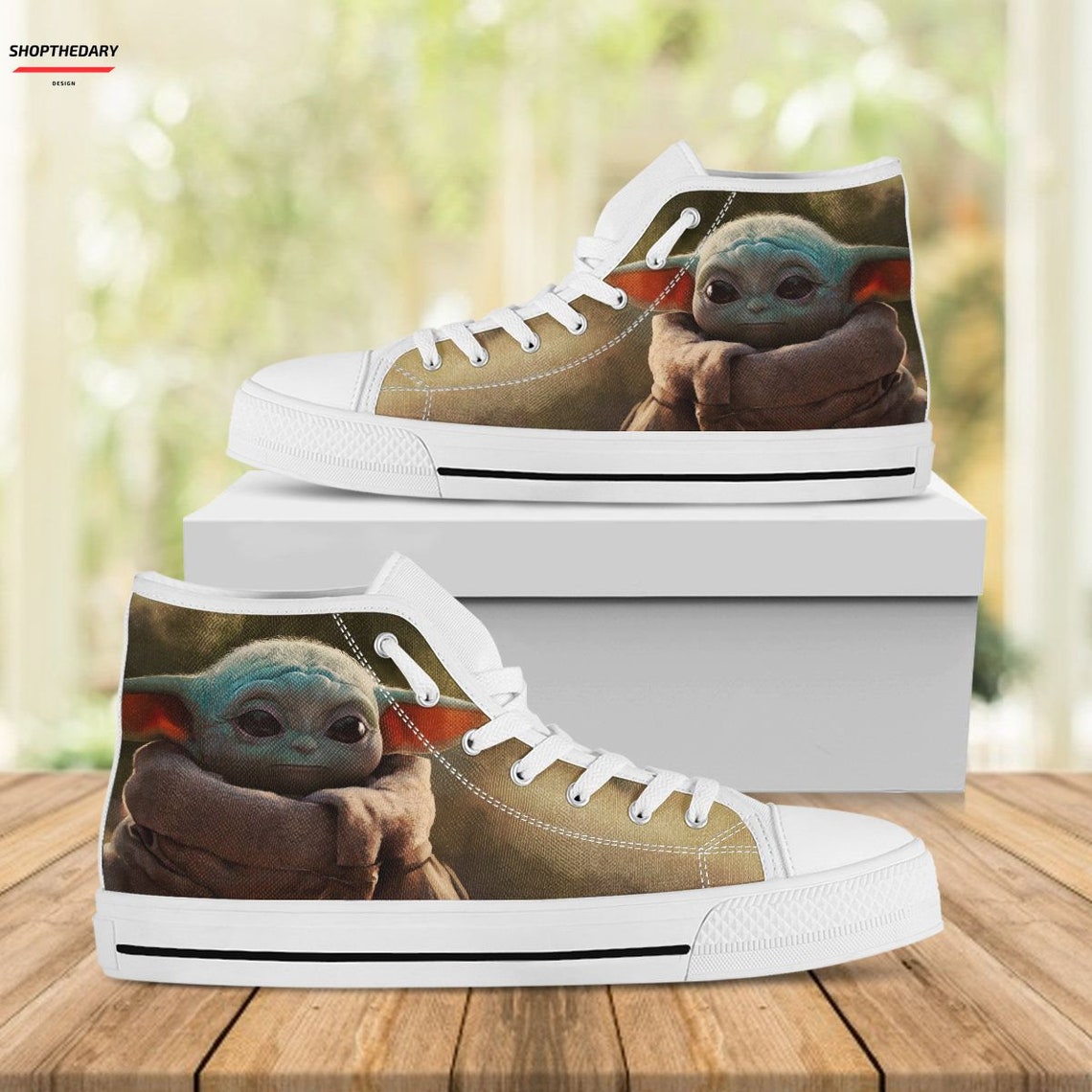Baby Yoda Hi Tops Custom Movie Shoes Custom Cartoon Etsy