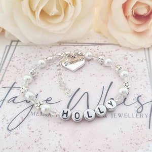 Personalised Flower Girl or Bridesmaid Name Beaded Adjustable Bracelet, Bridesmaid Charm Bracelet, Flower Girl Gift, Wedding Bracelet Gift