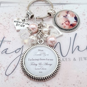 Personalised Mum Wedding Key Ring with Photo and Poem Mother of the Bride or Groom Thank You Wedding Gift Beads Pendant Round Worded Verse