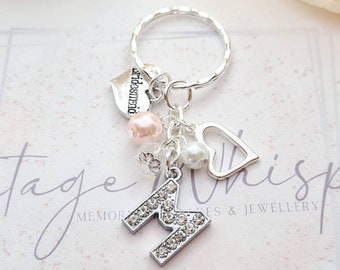 INITIAL LETTER KEYRING Flower Girl Bridesmaid Wedding Favour Thank You Gift Bag 