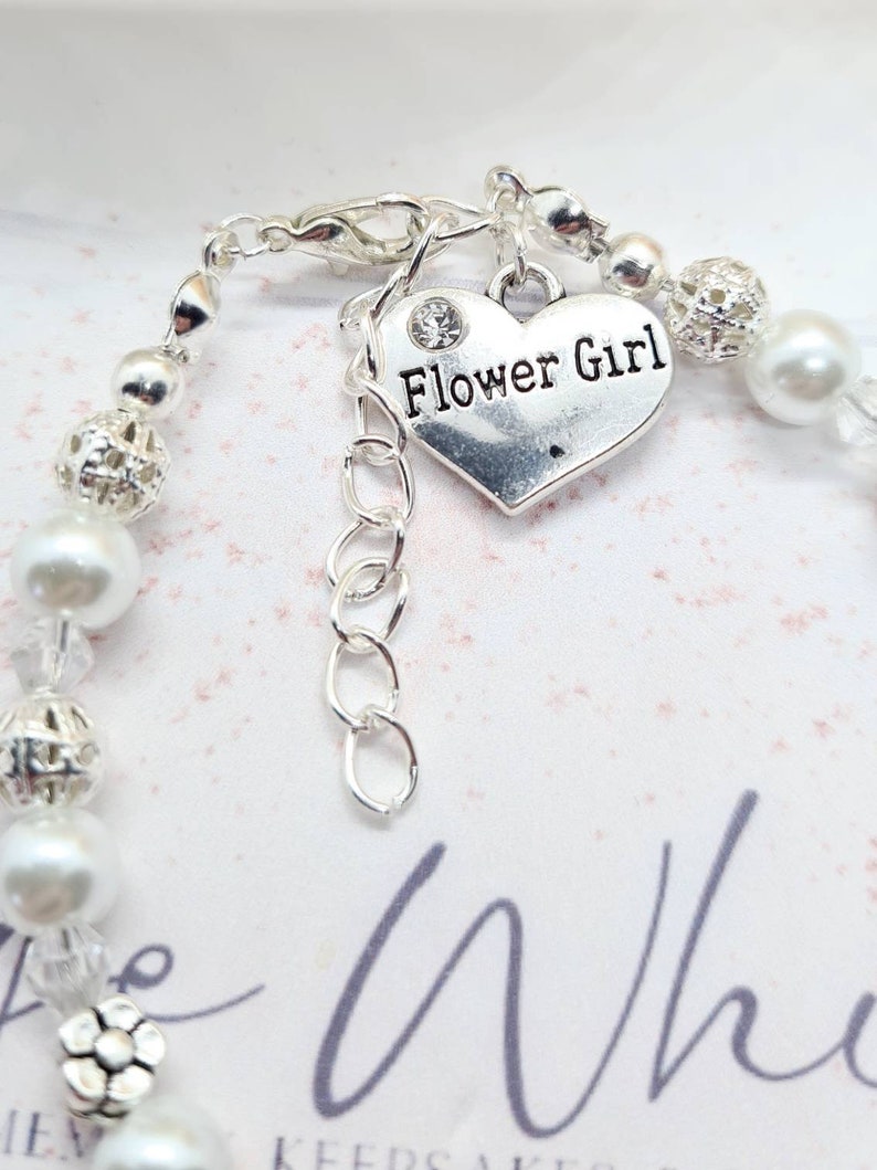 Personalised Flower Girl or Bridesmaid Name Beaded Adjustable Bracelet, Bridesmaid Charm Bracelet, Flower Girl Gift, Wedding Bracelet Gift image 2