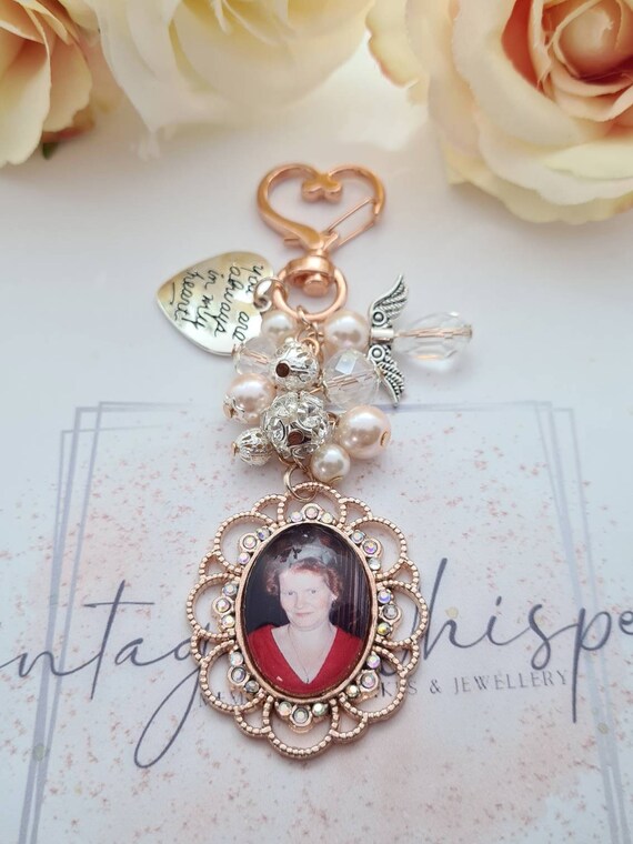 Wedding Bouquet Charm Lacy Oval Bridal Charm Bridal Bouquet Charm Bride  Angel Charm Memorial Photo Charm You are Always in My Heart Charm Something  Blue for Bridal Party (Double Pendant Style) 
