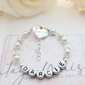 Personalised Flower Girl or Bridesmaid Name Beaded Adjustable Bracelet, Bridesmaid Charm Bracelet, Flower Girl Gift, Wedding Bracelet Gift image 8