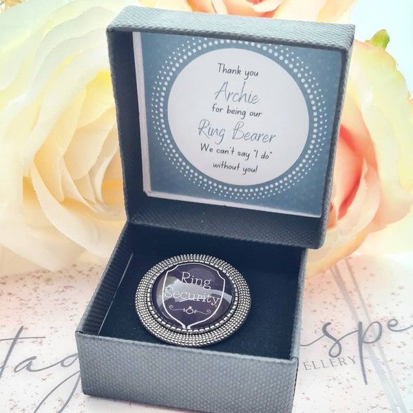 Ring Security Pin in personalised box for the Ring Bearer Ring Security Badge Ring Bearer Gift Wedding Usher Wedding Gift Page Boy Keepsake