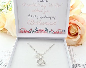 Thank You Necklace Silver Plated Rhinestone Heart Charm with White Pearl Adjustable Chain Bridesmaid Maid of Honour Flower Girl Wedding Gift