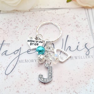 MOTHER of the BRIDE Personalised Rhinestone Initial Heart Key Ring Charm, Wedding Charm, Colour Match, Thank you Wedding Gift, Proposal Gift