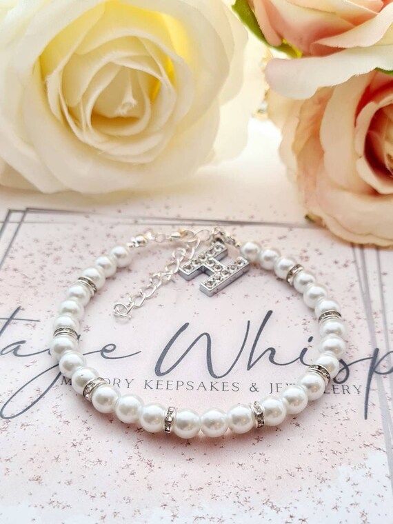Personalised Wedding White Pearl and Rhinestone Initial Letter