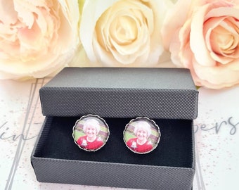 Photo Memorial Cuff Links Wedding Cufflinks in Gift Box Lace Edge Design Groom Father of the Bride Father of the Groom Photo Personalised