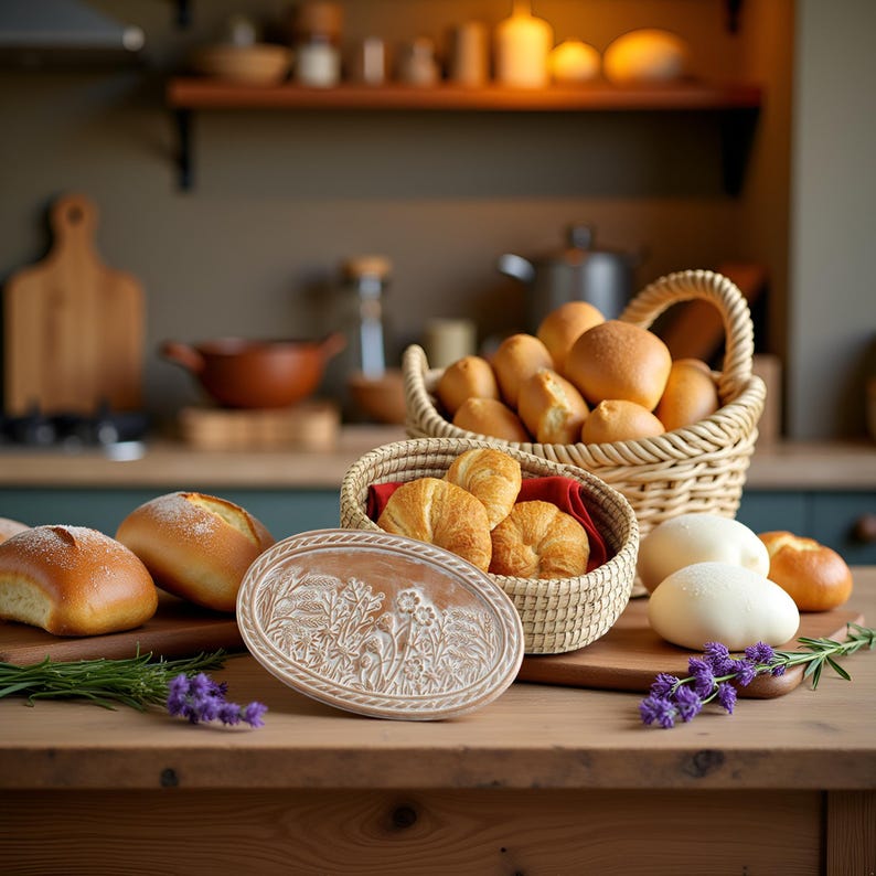 Cesta de pan con piedra calentadora: sirve panecillos, calentador de tortillas de terracota, regalo de inauguración para panaderos y reposteras, utensilios imprescindibles para panaderos. imagen 9