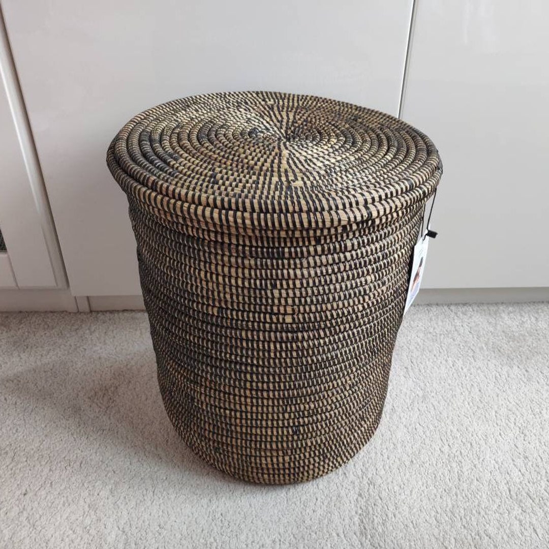 Woven Hamper Basket With Lid Laundry Storage Seagrass Basket Etsy