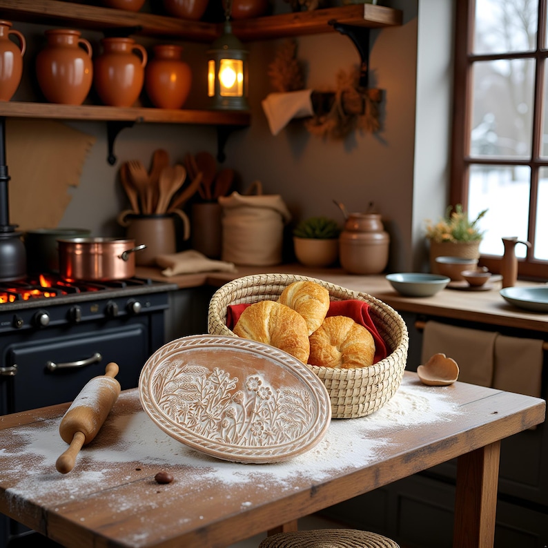 Cesta de pan con piedra calentadora: sirve panecillos, calentador de tortillas de terracota, regalo de inauguración para panaderos y reposteras, utensilios imprescindibles para panaderos. imagen 10