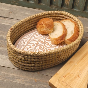 Bread Warmer Basket with Stone - Bread Basket Serve Tortilla, Sourdough, House Warming Gifts New Home, Terracotta, Bakers Gift Kitchen