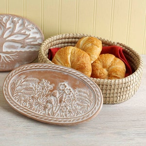 Bread Basket with Warmer Stone- Keep Rolls, Loaf, Roti, Tortilla Warm on Terracotta Trivet, Housewarming Gift for Bread Baker Women & Men