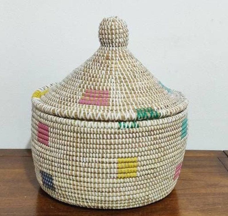 Senegal Woven Basket With Lid African Basket Storage Basket Etsy