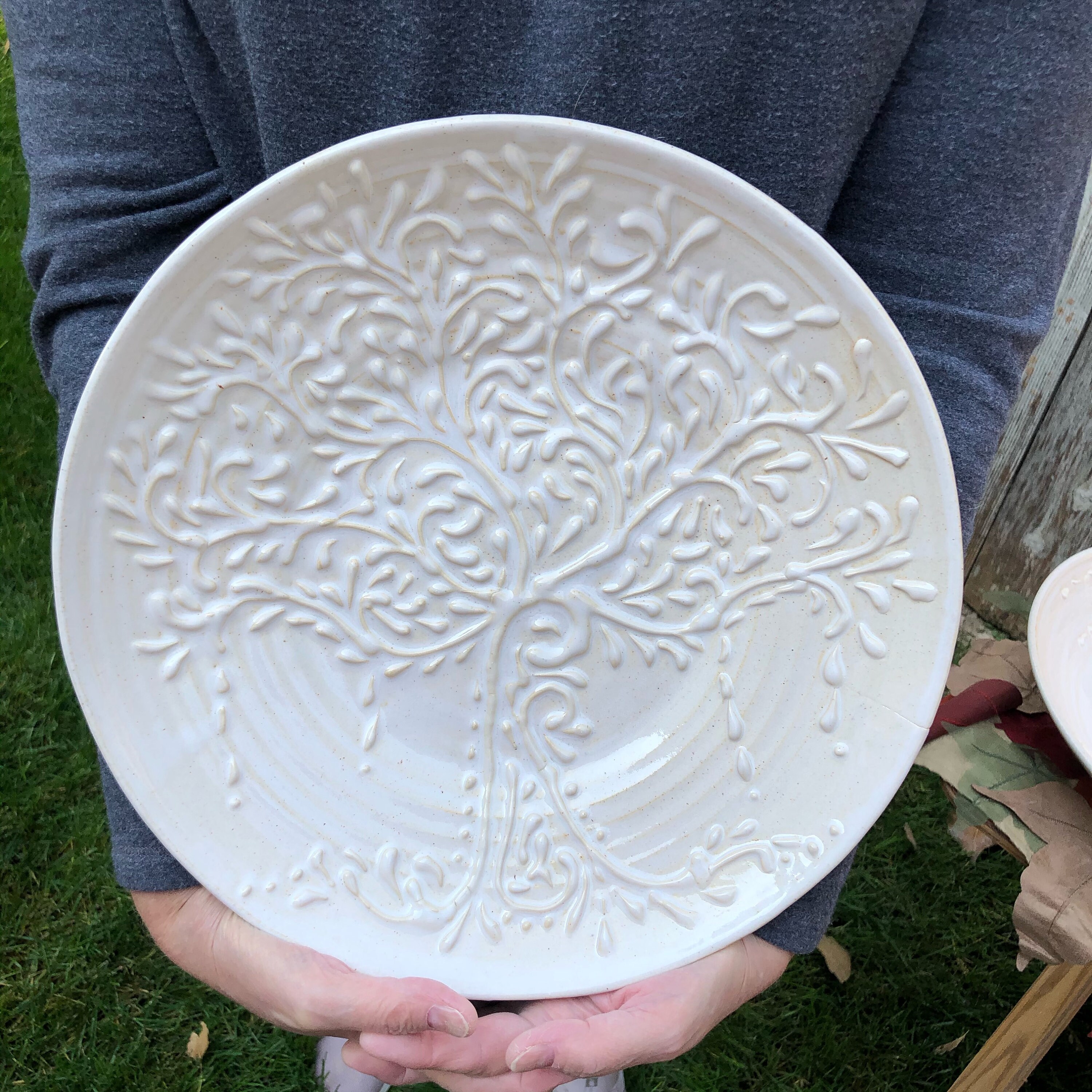 Large Ceramic Tree of Life Plate White Etsy