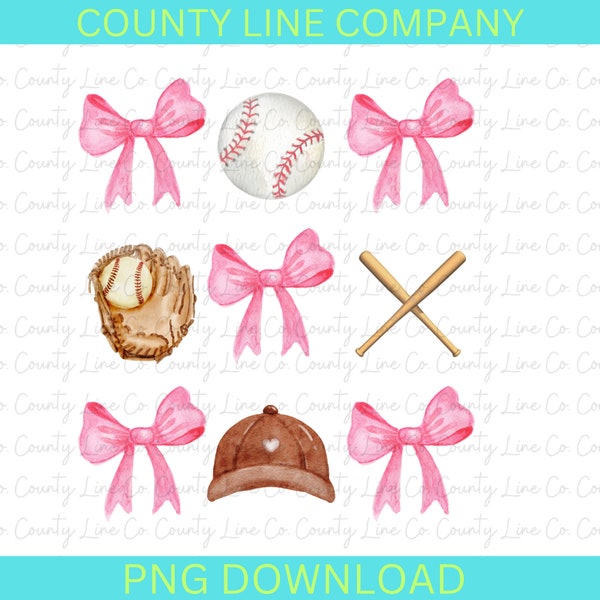 Baseball coquette bows png, baseball png, baseball sister png, coquette bows png