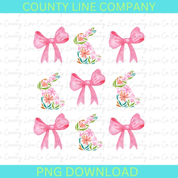 Easter coquette bows png, Easter png, coquette bows png, pink bows png, Easter bunny png, floral Easter bunny png