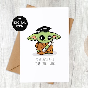 Cartes de graduation imprimables Téléchargement instantané, Cartes de vœux de graduation amusantes, Baby Yoda Pun, Taille de carte 8.5x11, JPEG, PDF, PNG
