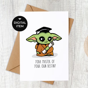 Descarga instantánea de tarjetas de graduación imprimibles, tarjetas de felicitación de graduación divertidas, Baby Yoda Pun, tamaño de tarjeta 5x7, JPEG, PDF, PNG
