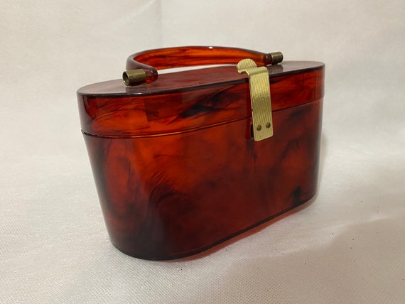 Vintage lucite acrylic tortoise shell box clutch p
