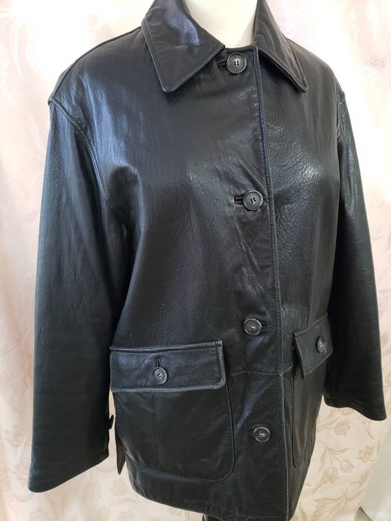 Men's Black Soft Leather Coat Size Medium Big Poc… - image 1