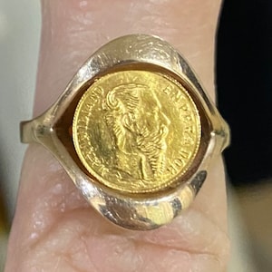 Bague vintage en or 14 carats pour femme, pièce impériale, magnifique avec or 22 carats de l'empereur Maximilien