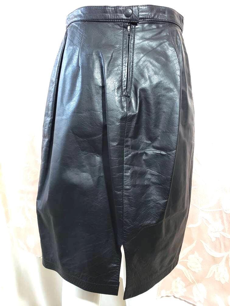Black Leather Pencil Skirt Size 10 Zip/Slit/ Vintage Amati Made In Argentina