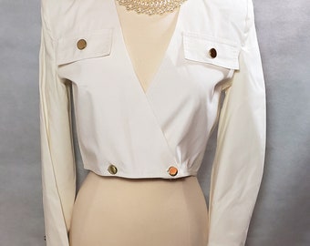 Cropped Ned Gould Blazer Size 4 White Jacket Designer Bolero Flattering Fit