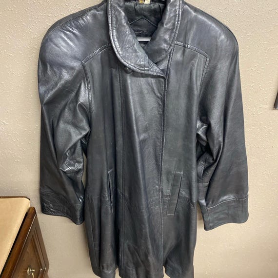 Ladies Black Leather Coat Plantation By Paskin Size Large