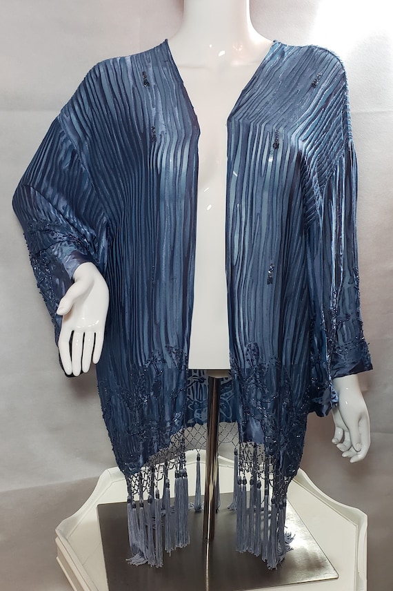 Vintage Kimono Sheer Beaded, Sequins & Tassles XL 