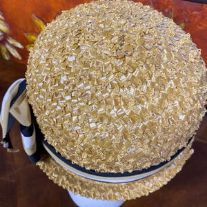 1960s Noreen Fashion Green Straw Vintage Hat NOREEN FASHION Vtg 60s White Straw Woven Mod Hat w/Black Net  main image 4