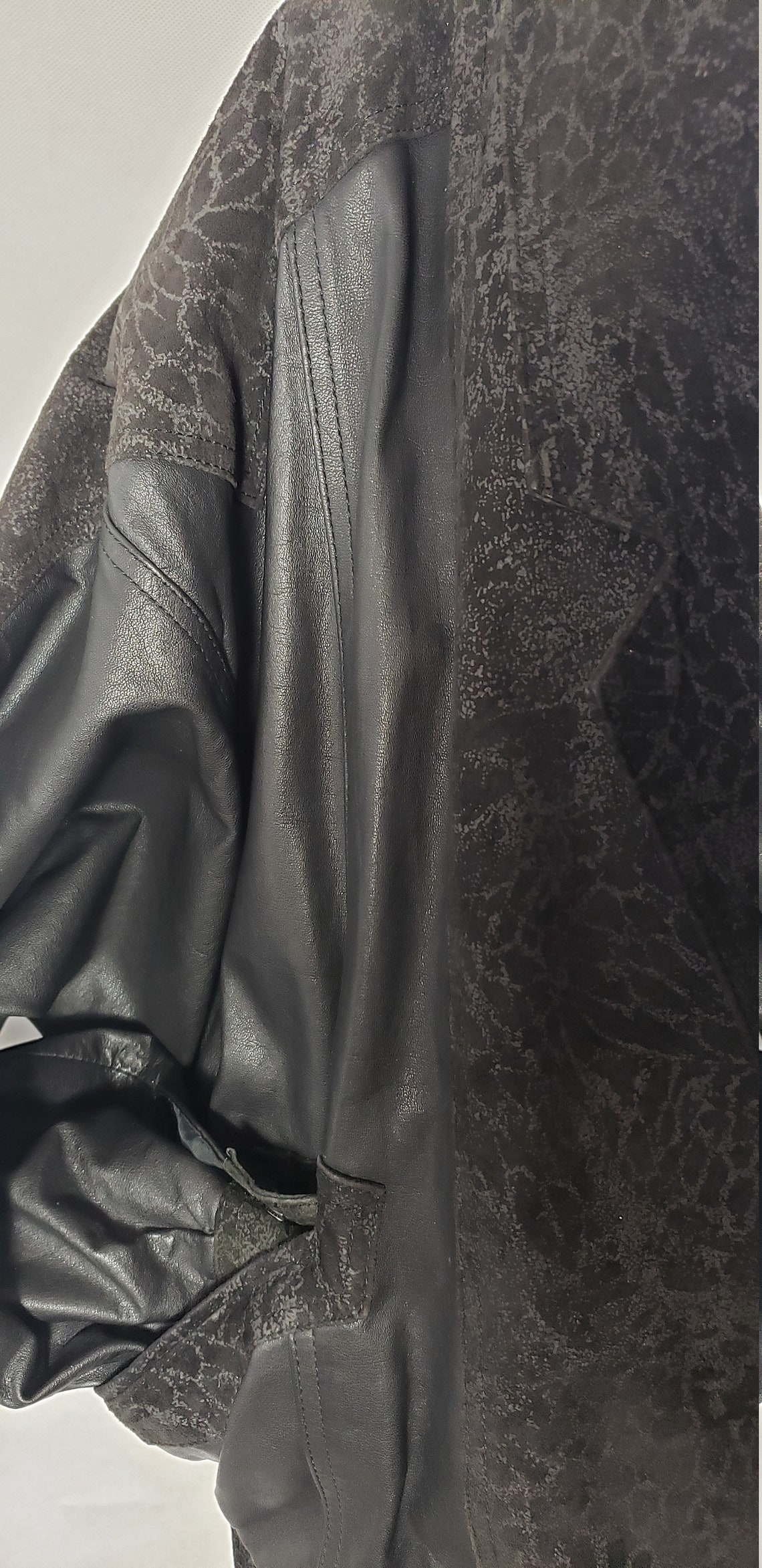 Vintage Winlit black leather jacket 80s leather and suede | Etsy