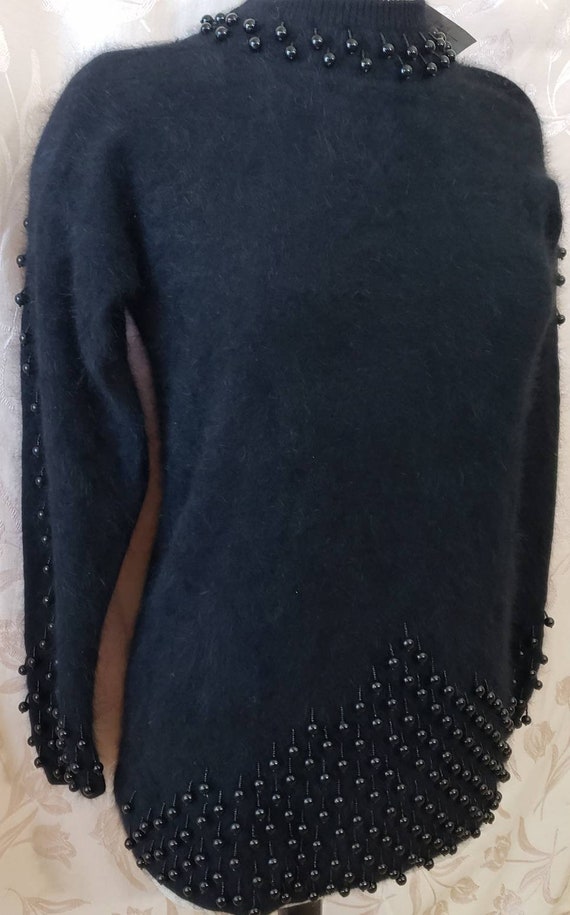 Jet-Black Angora Holiday Sweater Size M Embellishe