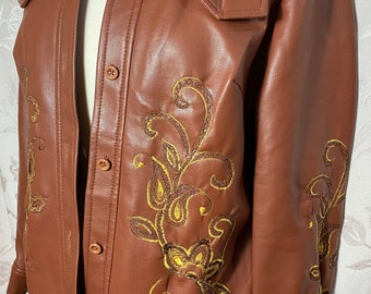 Penney's International Imports Jacket Size M Vintage faux leather Embroidered 1970s