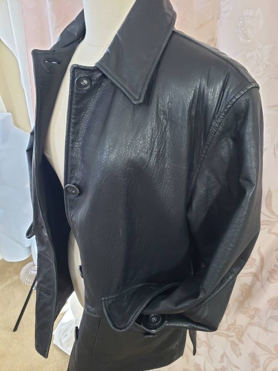 Men's Black Soft Leather Coat Size Medium Big Poc… - image 6