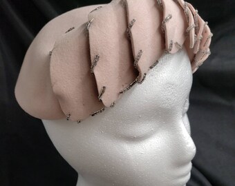 Unique Styled Pink Wool Hat Womens Vintage Merrimac Beads Embellished Cap Fur Felt Fascinator