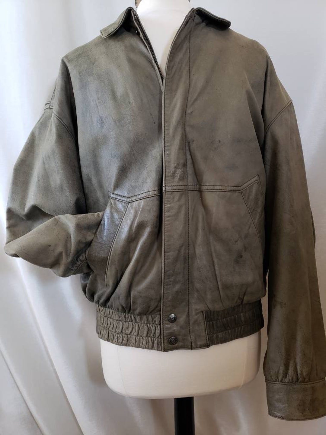 Luis Alvear Jacket Green Leather Distressed Men's Bomber - Etsy