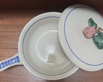 Vintage Ceramic 1940s Red Wing Pottery Orleans 1 Qt Casserole W/Cover/Handle/ 8"