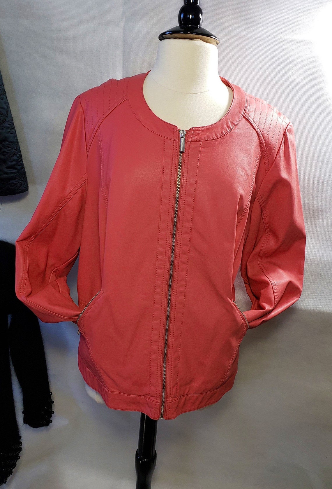 Faux Leather jacket Womens hot pink bomber jacket Etsy