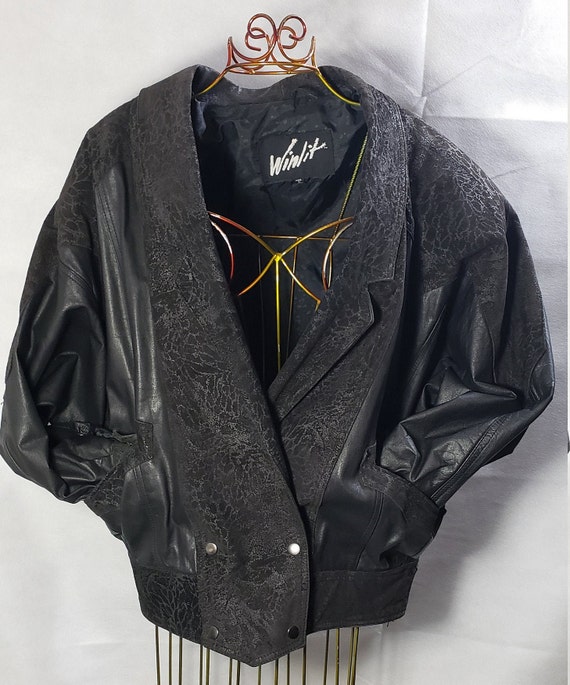 Vintage Winlit black leather jacket, 80s leather a