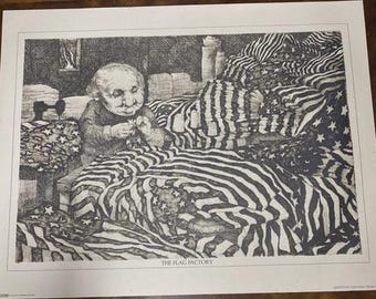 Charles Bragg Etsat litograftryck Flaggfabriken, 25”x19”, #511, 1972