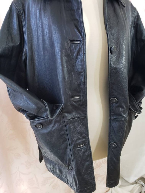 Men's Black Soft Leather Coat Size Medium Big Poc… - image 2