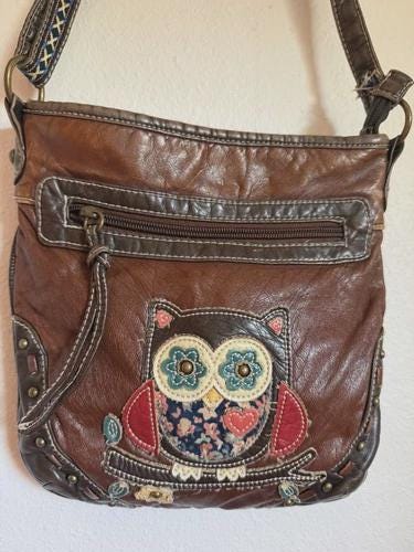 Quilted Owl Cross-body Purse Soft Leather Multicolor