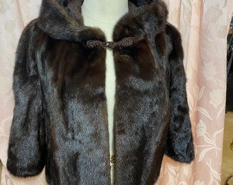 Vintage Fur Coat “Woodwards” Mink Jacket Shiny Beautiful Three Quarter Length Sleeve Size L